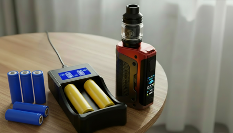 Batterie 18650 MPV en cours de rechargement sur un bureau moderne